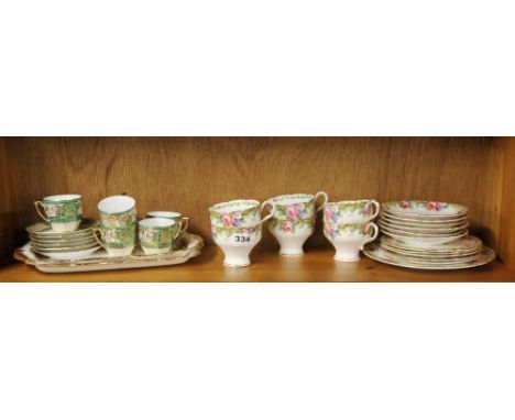 A Paragon, "tapestry rose" pattern part tea set with a Noritake coffee set and two Royal Albert old country roses plates.