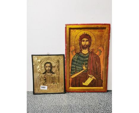 Two vintage pine icons, larger size 24 x 40cm.