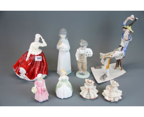 A group of Royal Doulton, Nao and other porcelain figurines.