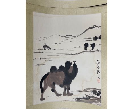 Three Chinese ink and watercolour on paper, attributed to Wu Zuoren, scroll size 73 x 46cm.