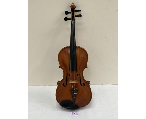 An early 20th century violin. Impressed mark 'STAINER' spurious. Length of back 14"