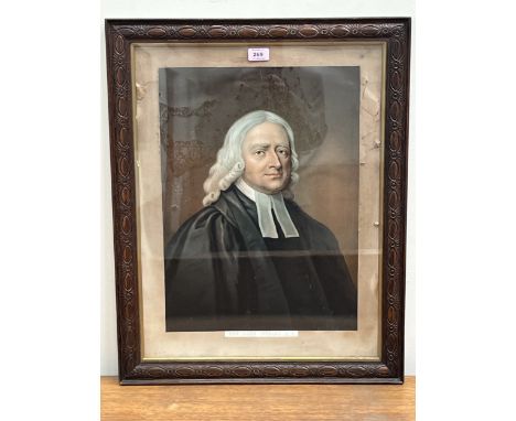 AFTER GEORGE ROMNEY 1734-1802 Rev. John Wesley MA. Oak framed print 20" x 14½"