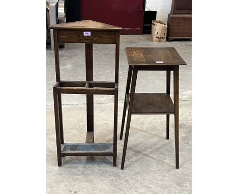 An oak stick stand and an oak two-tier stand