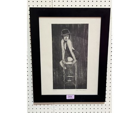 AFTER MIKE BERNSTEIN Burlesque dancer on a stool. Signed, dated 88 and numbered 82/200. Etching 16" x 11"