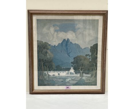 AFTER JACOBUS HENDRIK PIERNEEF. 1886-1957 Stellenbosch from Johannesburg Station Panels. Print on paper 17½" x 15½"