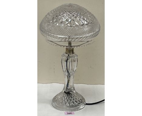 A cut glass table lamp with domed shade. 16½" high