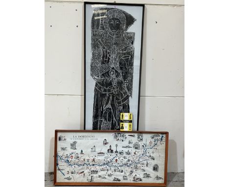 A brass rubbing of Sir John D'Abernon the Elder from Stoke D'Abernon, Surrey, a print of the Dordogne and a book on brass rub