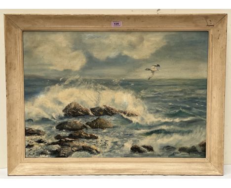 JOAN PINKHAM. BRITISH 20TH CENTURY  A seascape. Signed. Oil on board. 19" x 27"