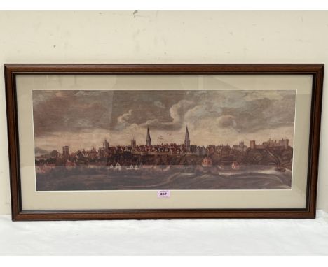A panoramic print of Shrewsbury in the 17th century after the original oil painting. 11½" x 29½"