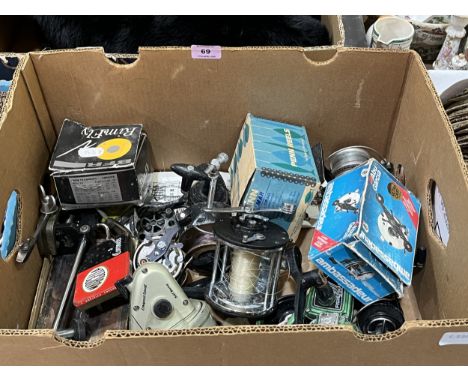 A box of fishing reels