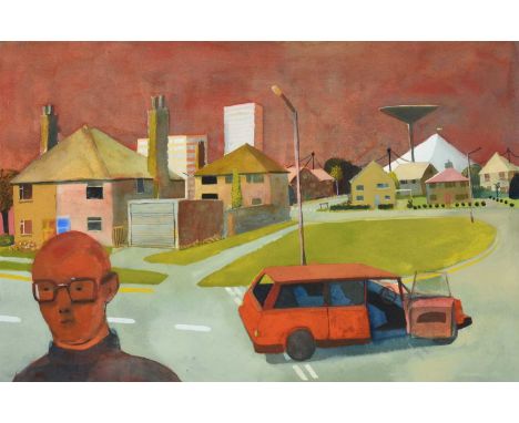 Charles Williams NEAC (b.1965)"Self Portrait with Big Top and Water Tower"Signed and dated (19)93, watercolour, 49.5cm by 75c