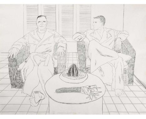 David Hockney OM, CH, RA (b.1937) "Christopher Isherwood and Don Bachardy” Signed and dated (19)76, numbered 67/96, lithograp