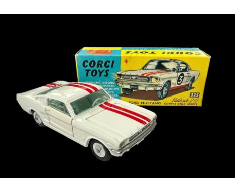 Corgi Ford Mustang 2+2 Competition white with painted red stripes No. 325, generally excellent in excellent box including una