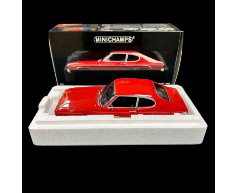 Minichamps 1/18th scale 1969 Ford Capri 1700 GT red No. 180 089001, generally excellent in good plus box with polystyrene inn