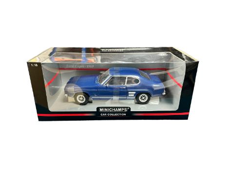 Minichamps 1/18th scale 1969 Ford Capri 1700GT dark blue LHD No. 150 089004, generally excellent in excellent window box (ban