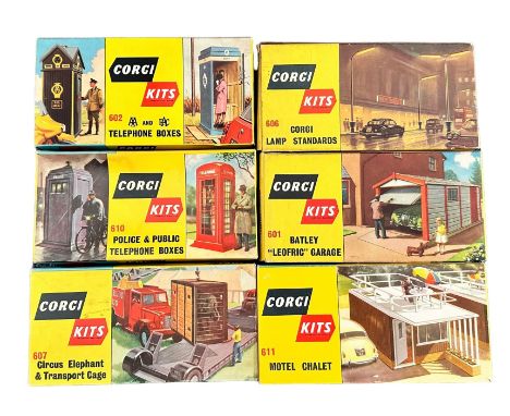 Corgi Kits unmade plastic kits, generally excellent in excellent to good plus boxes, with Motel Chalet No. 611, Circus Elepha