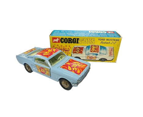 Corgi Ford Mustang Fastback 2+2 Flower Power gold finish cast hubs No. 348, generally excellent in good plus box (some edge w