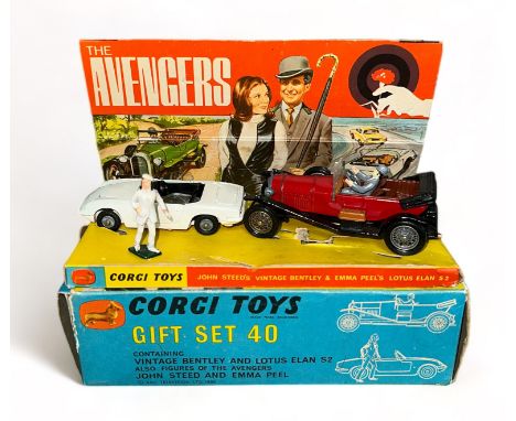 The Avengers gift set No. GS40, with excellent Steed's Bentley including Steed figure, good fair Lotus Elan (windscreen &amp;