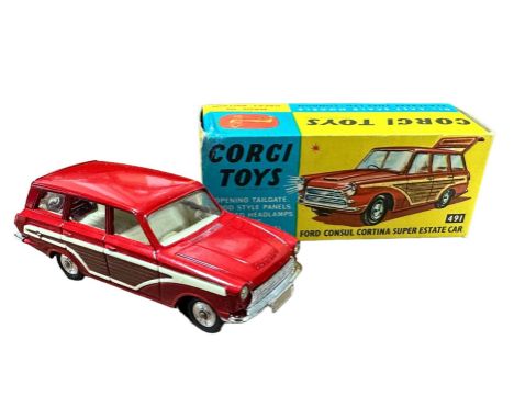 Corgi Ford Consul Cortina Estate dark red No. 491, generally excellent in good plus box (felt tip pen marking 149 to one end,