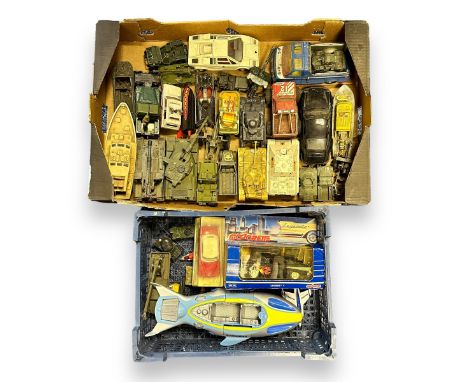 Unboxed collection of Corgi, Dinky, Matchbox, Britains, etc., mixed condition but would benefit from cleaning, with Corgi Bat