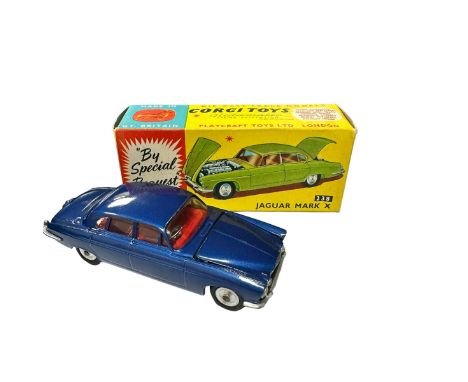Corgi Jaguar Mk X metallic dark blue with red interior, spun hubs and tan suitcases (2) No. 238, generally excellent in good 