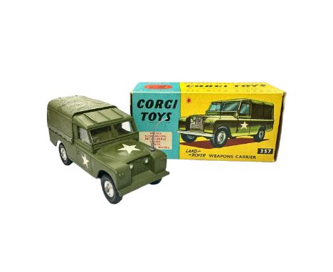 Corgi Land Rover Weapons Carrier with plastic tilt No. 357, generally excellent in excellent to good plus box (pencil marking