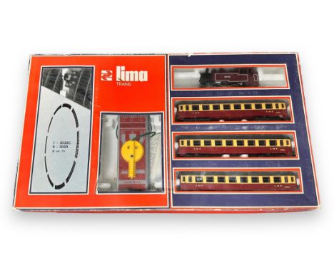Lima train Passenger train set No. 4506A, generally excellent in good plus window box, with maroon 40106 0-4-0T locomotive, L