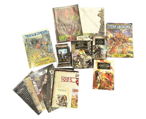 Warhammer Posters &amp; Fantasy Novels. 5x Warhammer posters, Eavy Meatal painting guide book and a Titan Legions rule book. 
