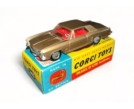Corgi Buick Riviera No. 245, generally excellent in excellent box (pencil mark 5/11 to one end flap), metallic gold, red inte