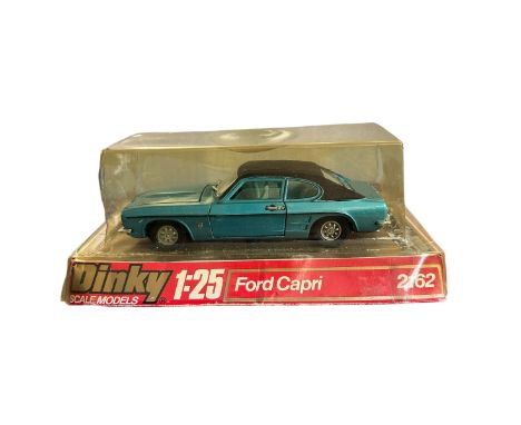 Dinky 1/25th scale Ford Capri metallic blue with black roof No. 2162, generally excellent in good bubble pack (cellophane spl