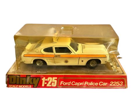 Dinky 1/25th scale Ford Capri Police No. 2253, generally excellent in good bubble pack (cellophane splits). Contents unchecke