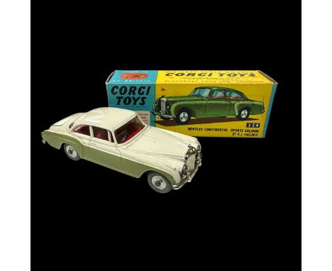 Corgi Bentley Continental Sports two-tone white and green, red interior, grey tyres No. 224, generally excellent in good plus