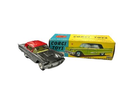 Corgi Ford Thunderbird metallic grey with red roof No. 214S, generally excellent to good plus in good plus blue and yellow bo