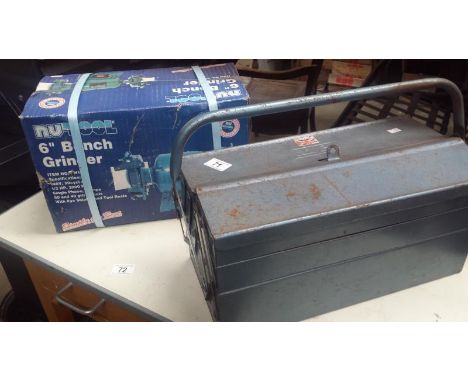 A Nu-Tool 6" Bench Grinder And Tool Box With Contents