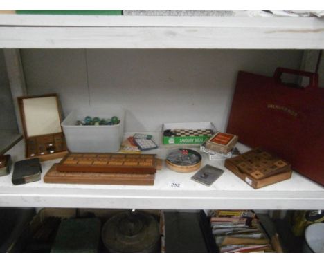 Vintage games including 3 cribbage boards, marbles etc