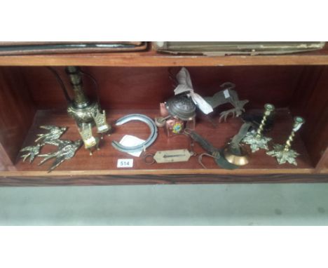 Shelf Of Brassware Inc. Balance Scales Etc.