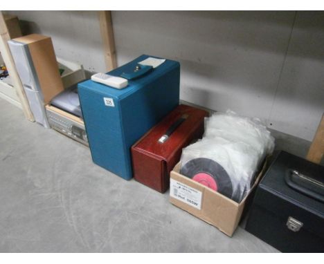 A record player and records.
