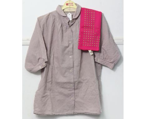 A Mary Quant cotton blouse (size S); &amp; a ditto scarf &amp; coat-hanger.