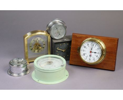 A Yahaga Japanese aneroid wall barometer (Type 8A), 8” diameter; a Sewills Radio Master ships clock; a Seiko skeleton mantle 