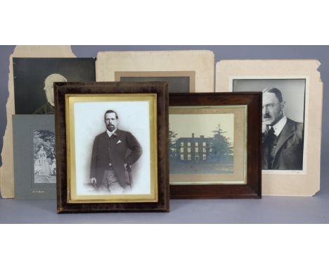 A 19th century portrait photograph of a gentleman in velour-covered frame, &amp; various other photographs, prints, etc.