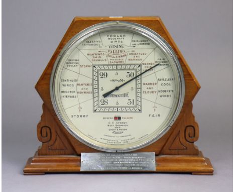 A 1930’s counter-top barometer by Short &amp; Mason of London (patent no. 407451) , with a 11¾” diameter silvered-metal dial,