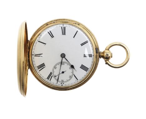 the white enamel dial with Roman numerals and subsidiary seconds dial, the three quarter plate, with engine turned decoration