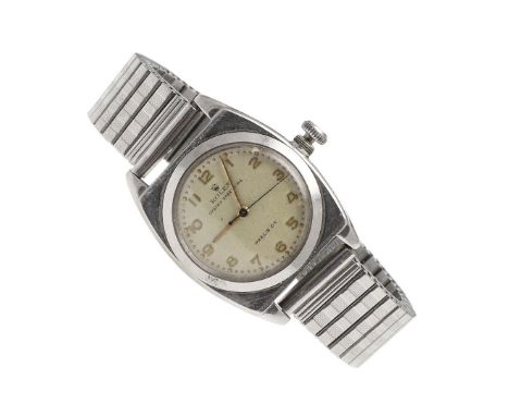 the signed circular dial with Arabic numerals, the winder stamped Rolex Oyster, on an unrelated stainless steel bracelet, 30m