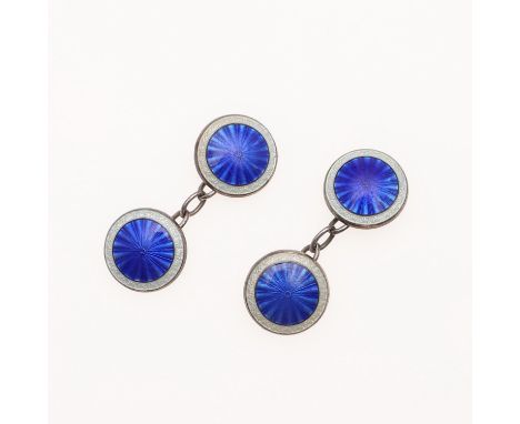 each link with blue guilloche enamel decoration within a surround of white enamel, in silver, 5.7 grams. *Condition: With som