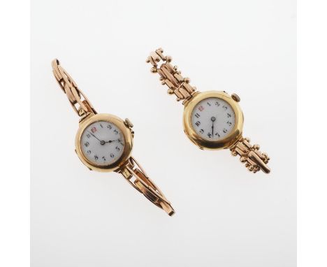 the white enamel dial with black Arabic numerals, one red at 12 o'clock, on a expanding fancy link bracelet, 27.6 grams, toge