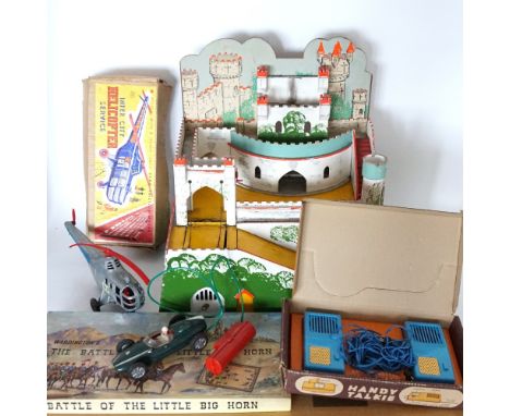 COLLECTION OF VINTAGE TOYS
includes a Masudaya Japanese 'Handy Talkie' with box, Tudor Rose 'Inter City Helicopter Service' w