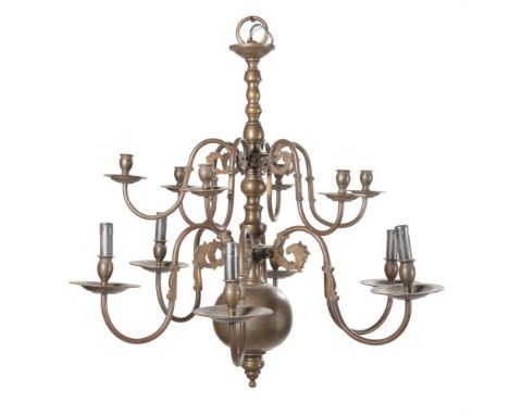 A TWELVE LIGHT CHANDELIER IN DUTCH 18TH CENTURY TASTELATE 19TH CENTURY73cm high, 85cm wideProvence: Recently removed from a c