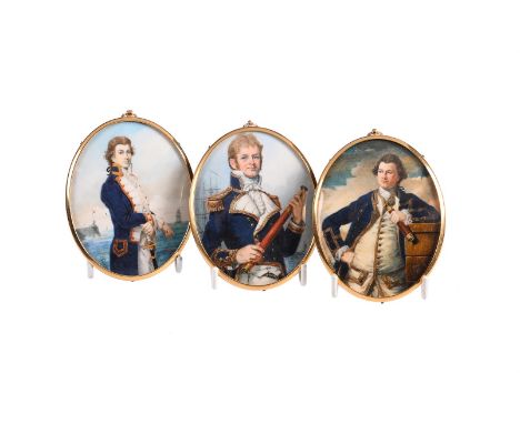 MICHAEL BARTLETT RMS (1922-2008) A GROUP OF THREE PORTRAIT MINIATURES OF NAVAL OFFICERSOil on ivorineinitialled and dated 199
