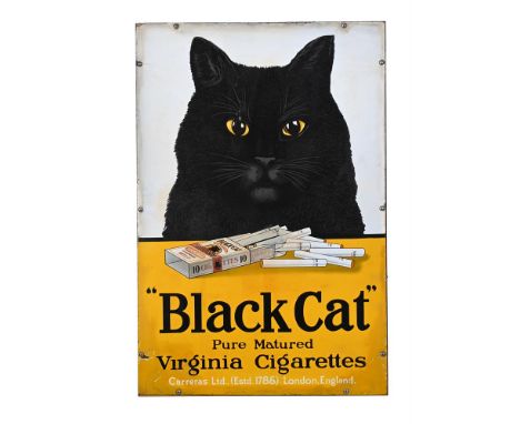 AN ENAMEL ADVERTISING SIGN 'BLACK CAT' Pure Matured Virginia Cigarettes, Carreras LtdMounted on a later board92cm high, 61cm 