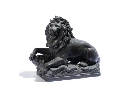 JOHNANNES SCHILLING (GERMAN 1828 - 1910) A BRONZE MODEL OF THE LION ON THE ROCK EARLY 20TH CENTURY With foundry mark for Guss